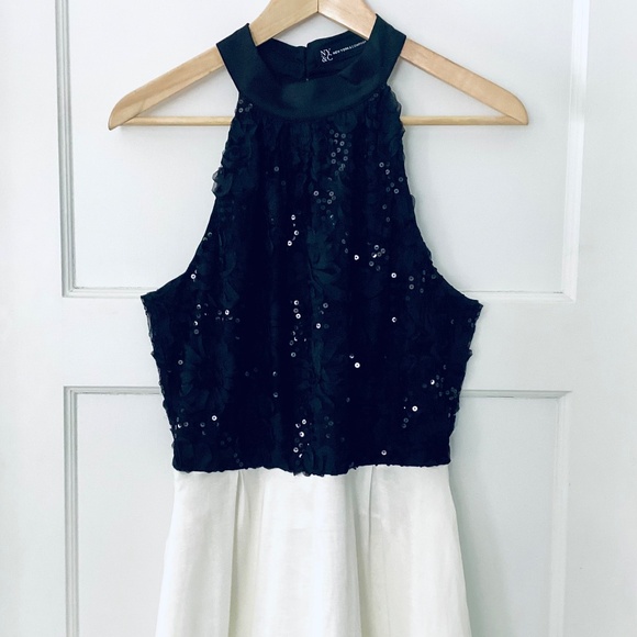 Black & White 3D Sequin Applique Taffeta Fit & Flare Dress Size S Halter Party - Picture 5 of 13